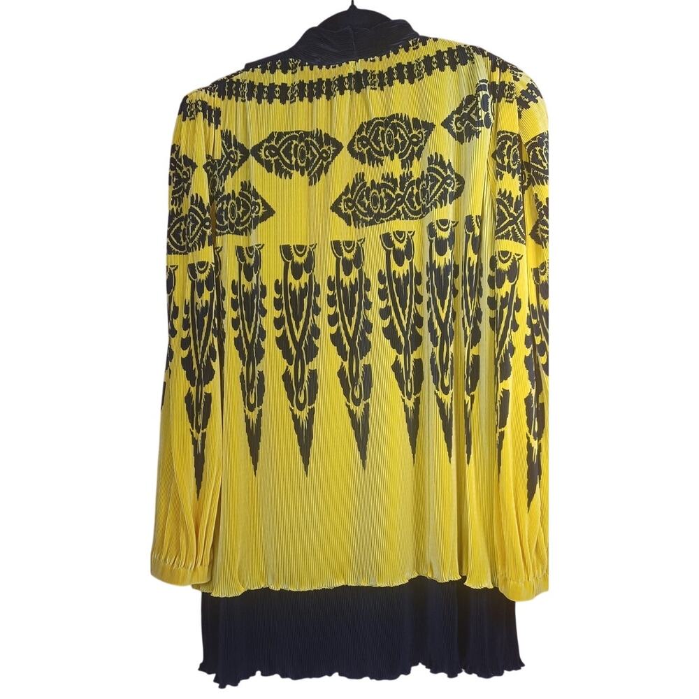 VTG Virginie Paris Pleated Blouse Yellow Black Art Deco Made in France Size XL - Picture 4 of 7